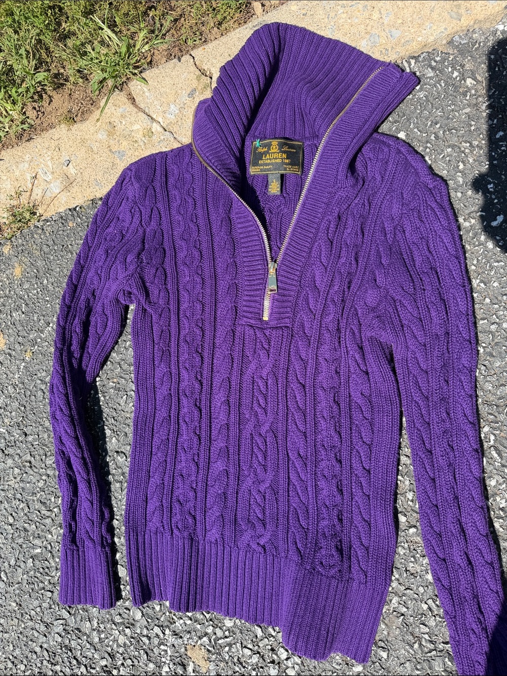 Lauren ~Ralph Lauren Vintage Purple Cable-Knit Half-Zip 100 💯 Cotton Sweater